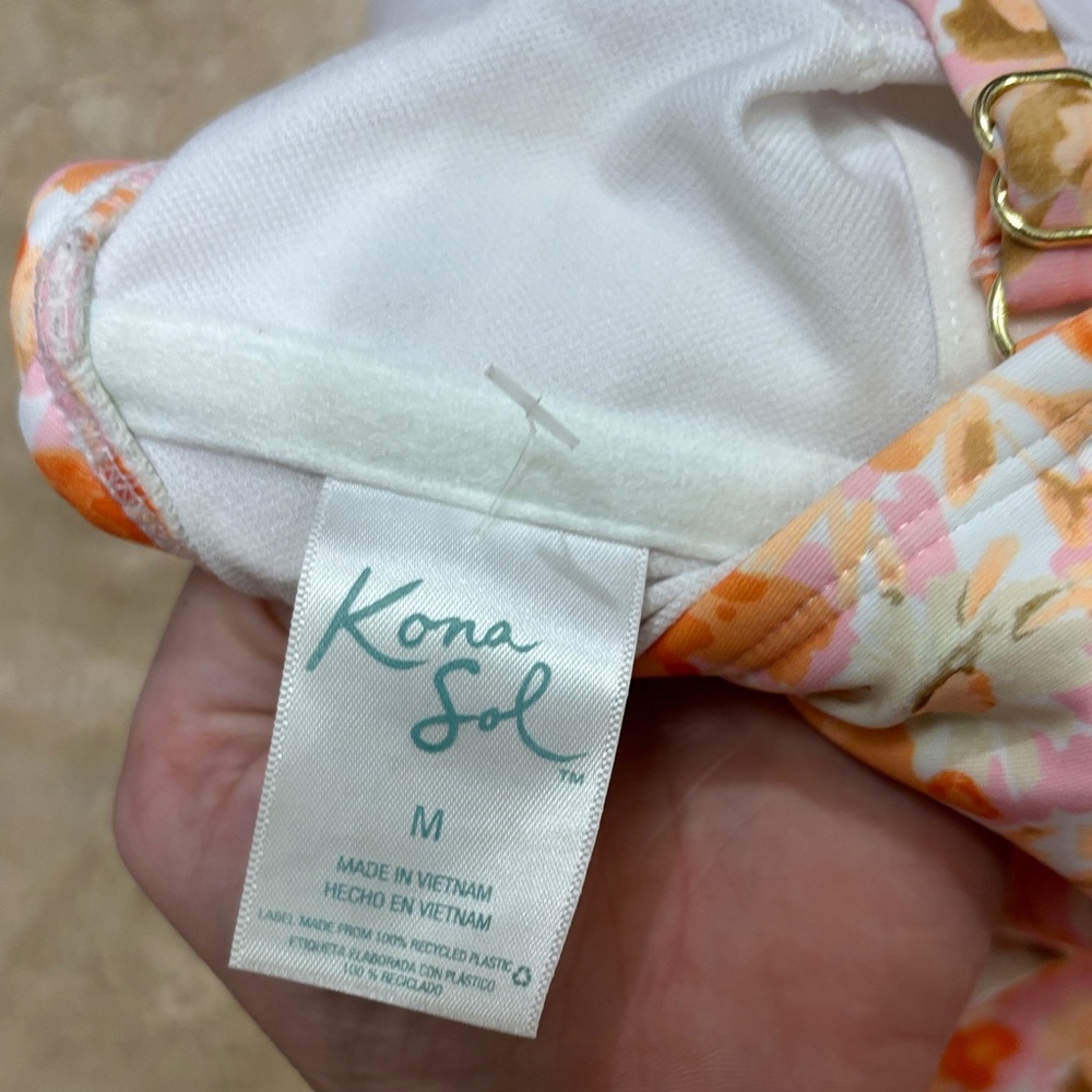 Kona Sol Pink and Orange Floral One-Piece Swimsuit - Medium - Picture 4 of 4